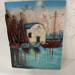 Vintage Bulgaria Seaside Wall Art 7” X 8.75” Textured 3D